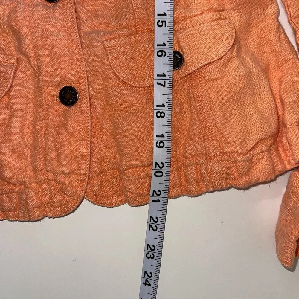 J. Jill 100% Linen Neon Orange Button Utility Jacket Xsmall Women’s